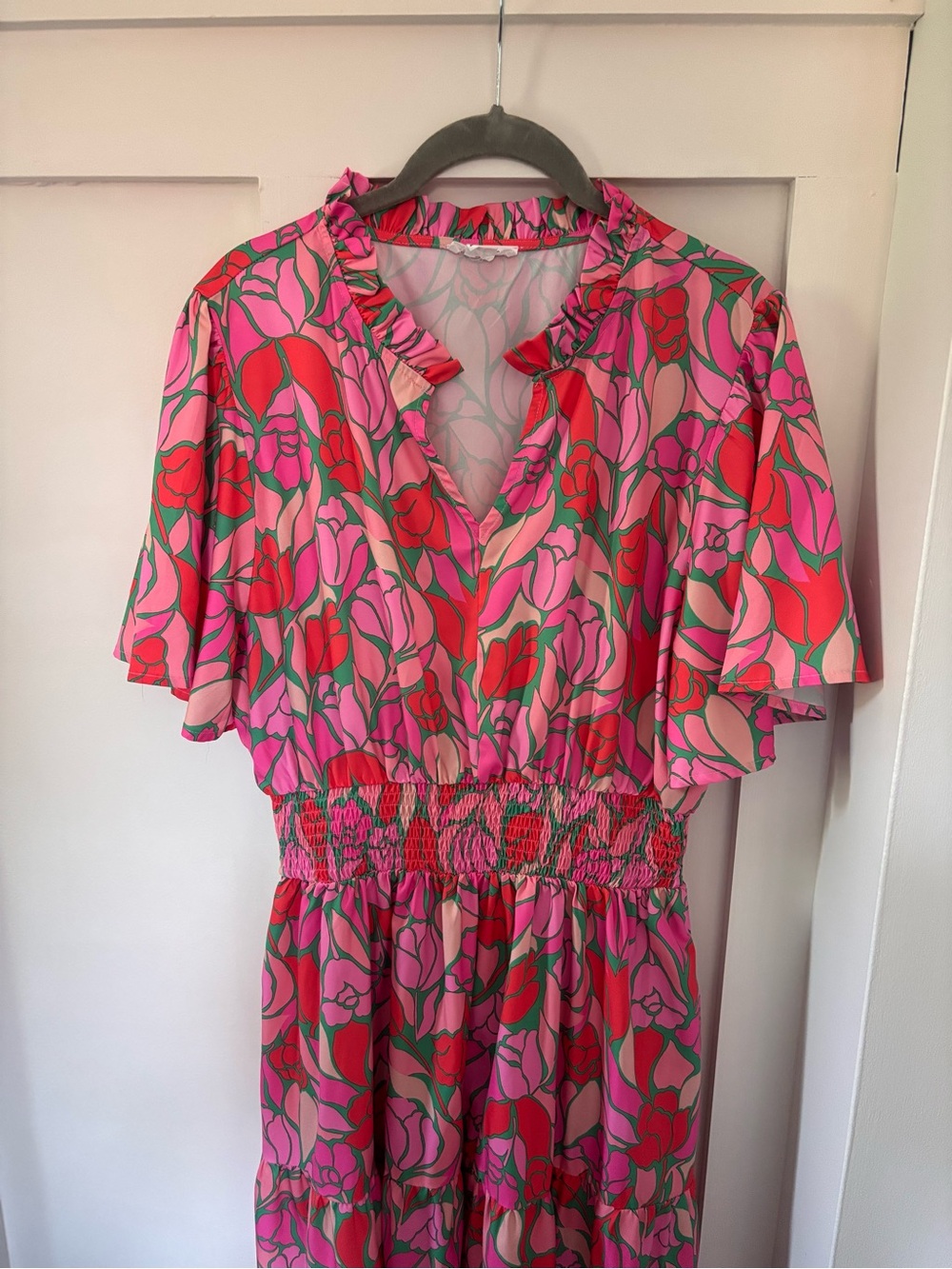 NWOT ChicSoul Pink Floral Smocked Waist Tiered Dress 1X
